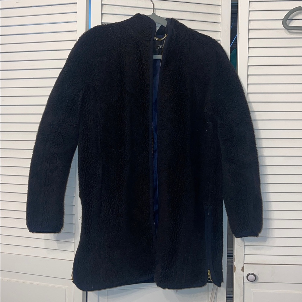 J.Crew Factory black teddy coat jacket size XS - Picture 3 of 5